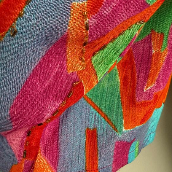 Key Lime Pie Womens Large Multicolor Cardigan Blouse Boho Festival Colorful Art - Picture 9 of 16